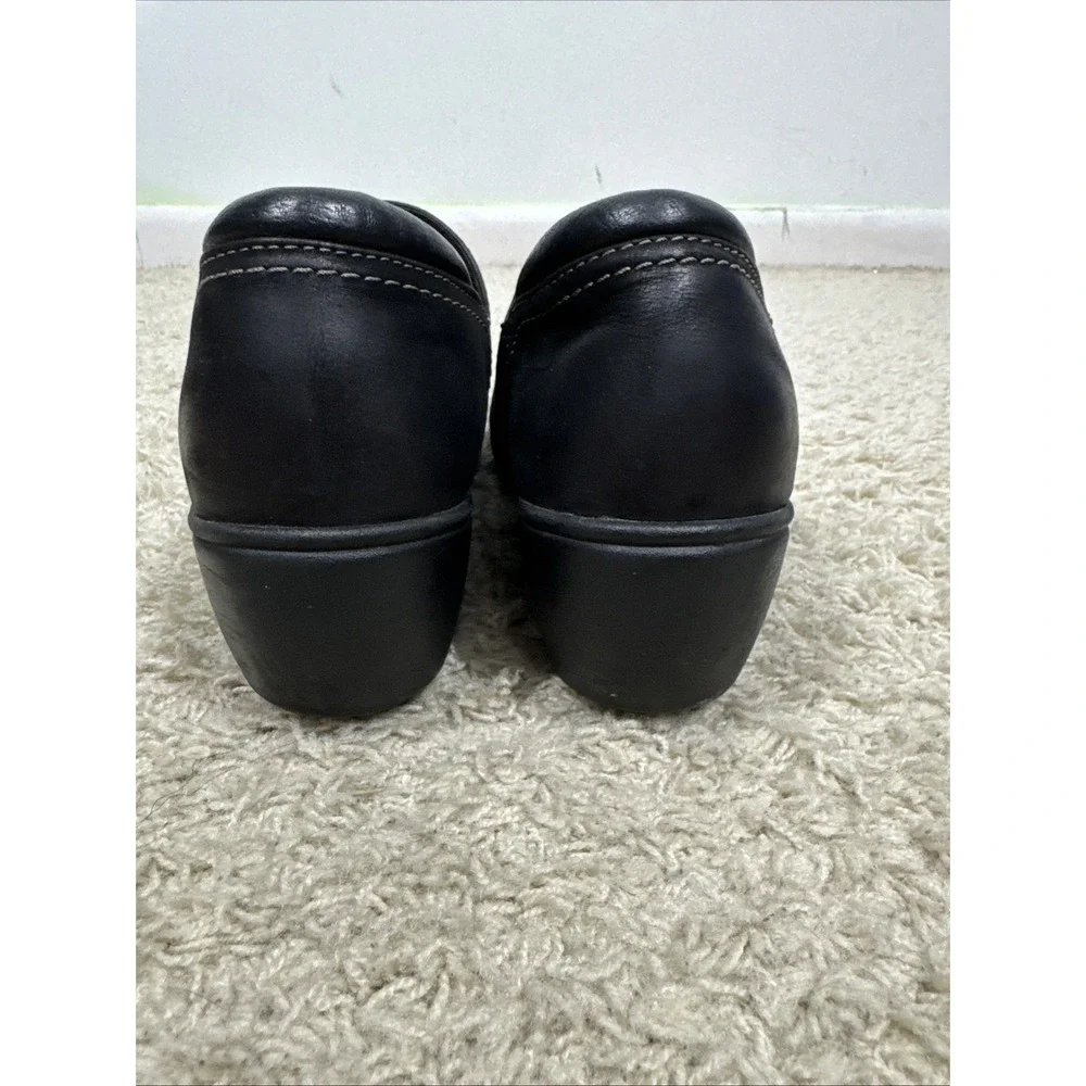 LL Bean Black Leather Slip-On Wedge Comfort Clog Shoes Women's 10 Support Nurse
